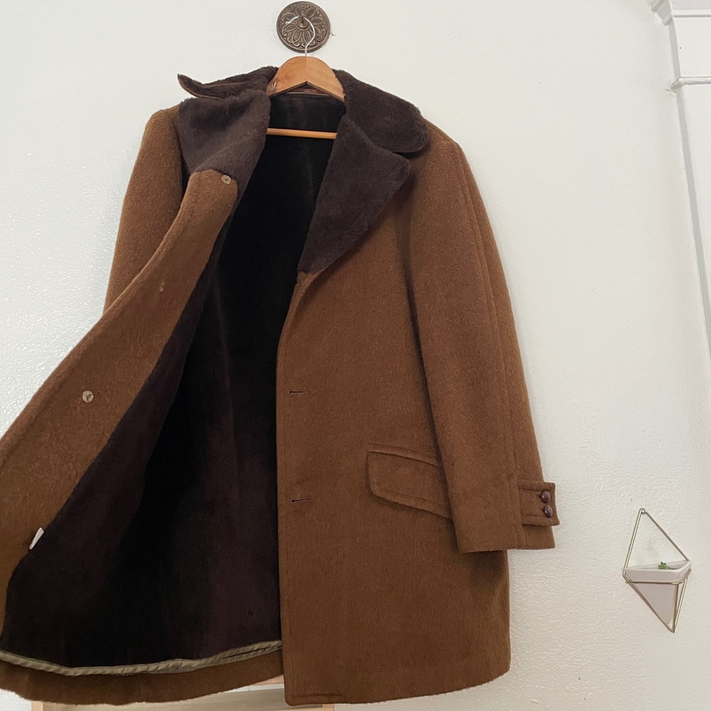 Vintage Pendleton Wool Car Coat Brown Faux Fur Collar Overcoat Mens L - Picture 9 of 10